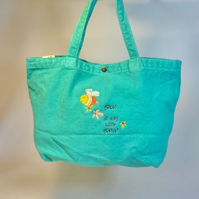 canvas tasje gelukt turquoise