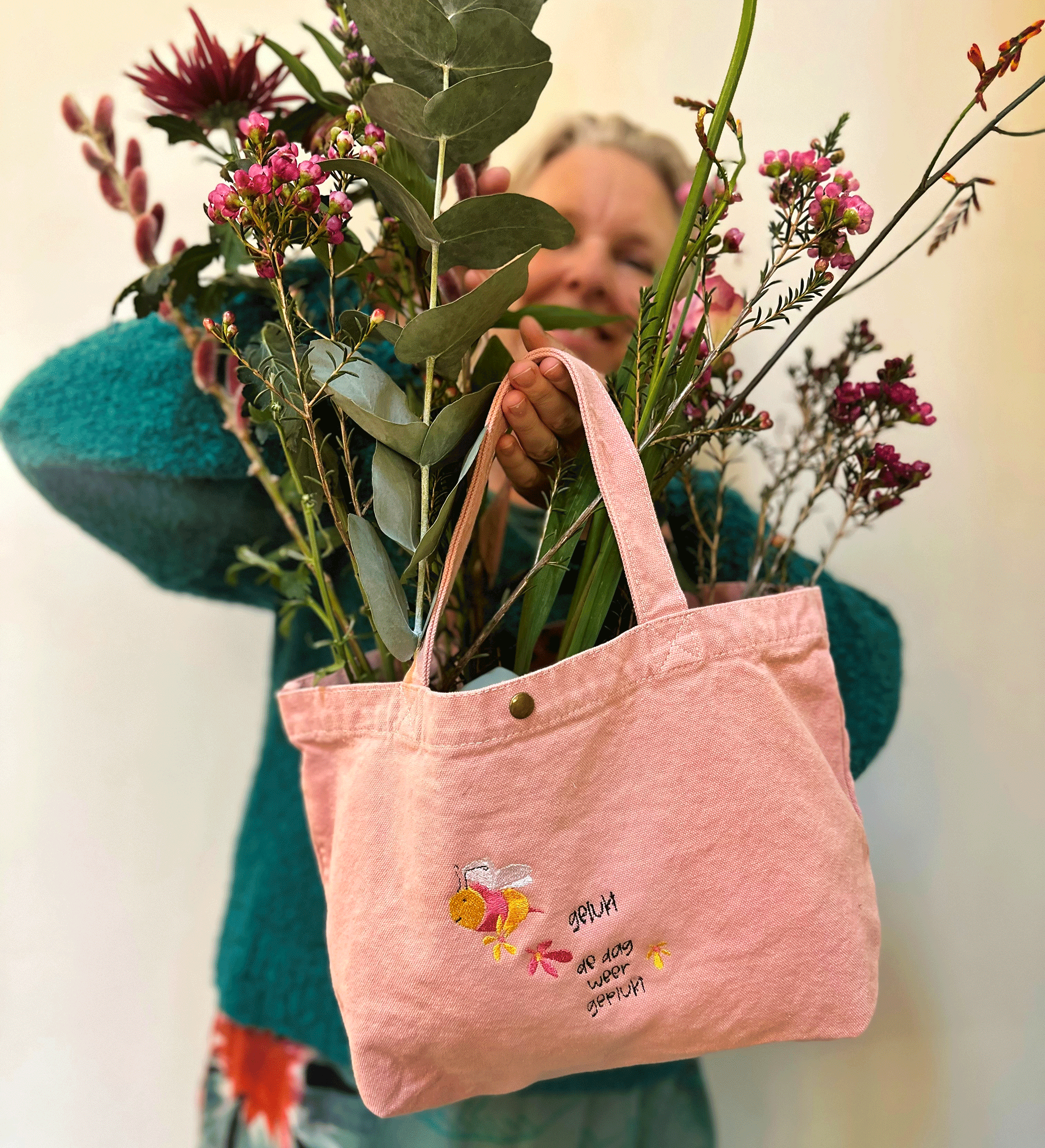 canvas tasje gelukt donkerrood